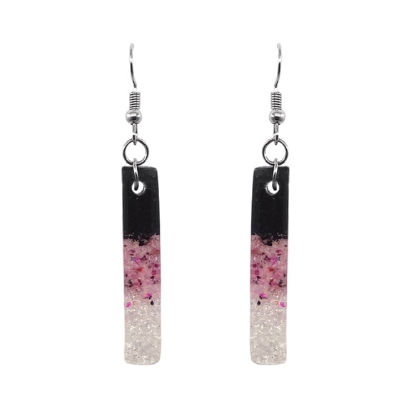 Long Rectangle Crushed Chip Stone Inlay Acrylic Striped Dangle Earrings - Womens Fashion Handmade Jewelry Boho Accessories