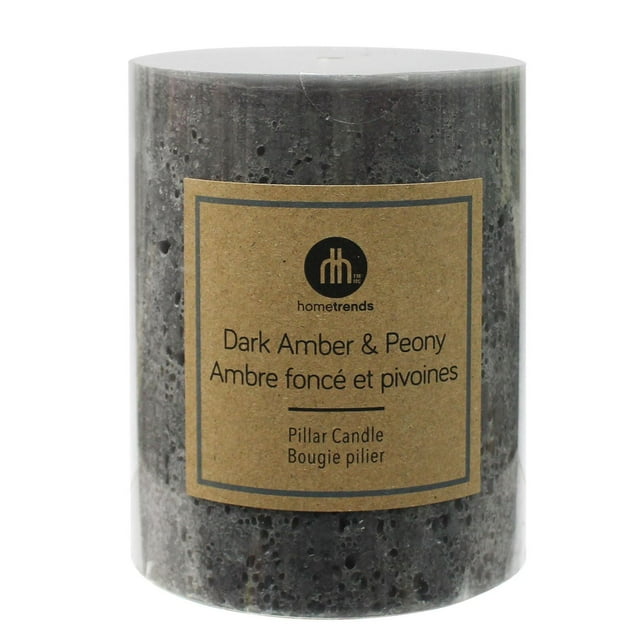 Hometrends 5" Dark Amber & Peony Scented Pillar Candle