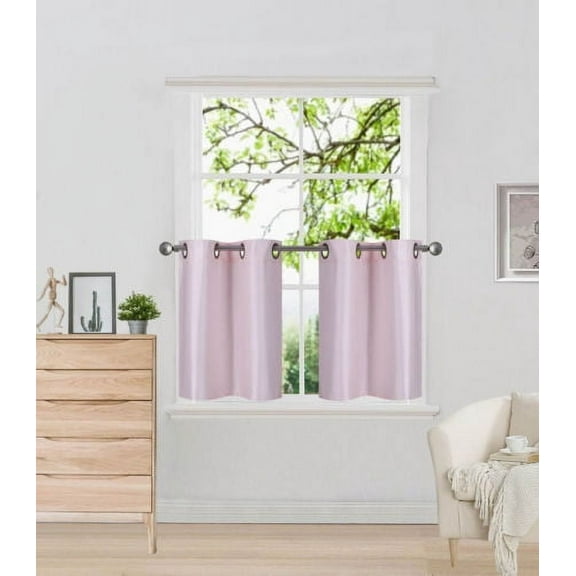 N29 Lt. Pink 2-Piece Solid Faux Silk Short Window Curtain Set, Two (2) Grommets Panels 30" Wide x 24" Length Each