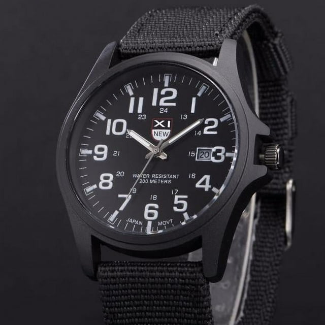 Heliisoer Mens Date Stainless Steel Military Sports Analog Quartz Wrist Watch