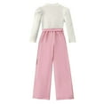 thumbnail image 2 of Bearichfupo Girls' Printed Long Sleeved Crew Neck Top With Lace Up Solid Color Wide Leg Trousers Personality Casual Fashion Suit,Girls' Pant Sets Sizes 5-6 Years, 2 of 6