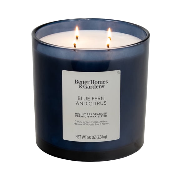 Better Homes & Gardens Blue Fern & Citrus Scented 4-Wick Large Oversized Jar Candle 80oz.