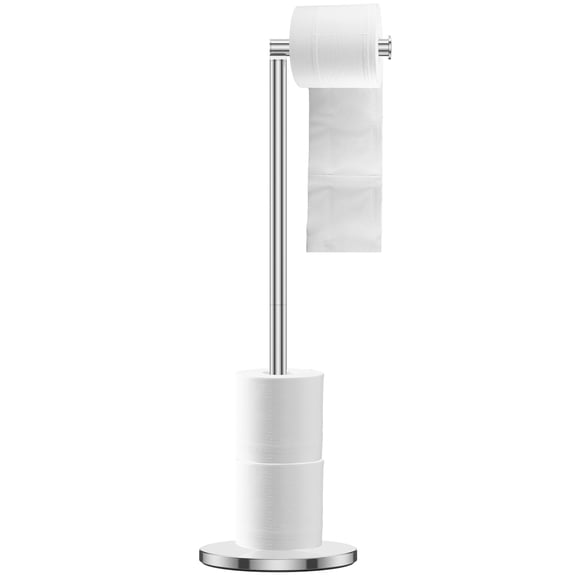 FUYGRCJ Toilet Paper Holder Stand, Free Standing Toilet Paper Roll Holder with Reserve Storage, Stainless Steel Free Standing Bathroom Tissue Roll Holder