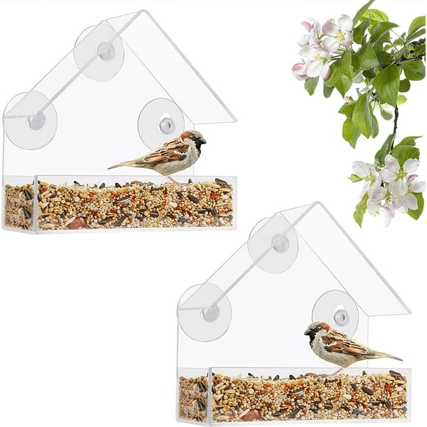 Clear Plastic Bird Feeder (Set of 2) Clear Plastic Birdhouse/Feeder with Suction Cups and Seed