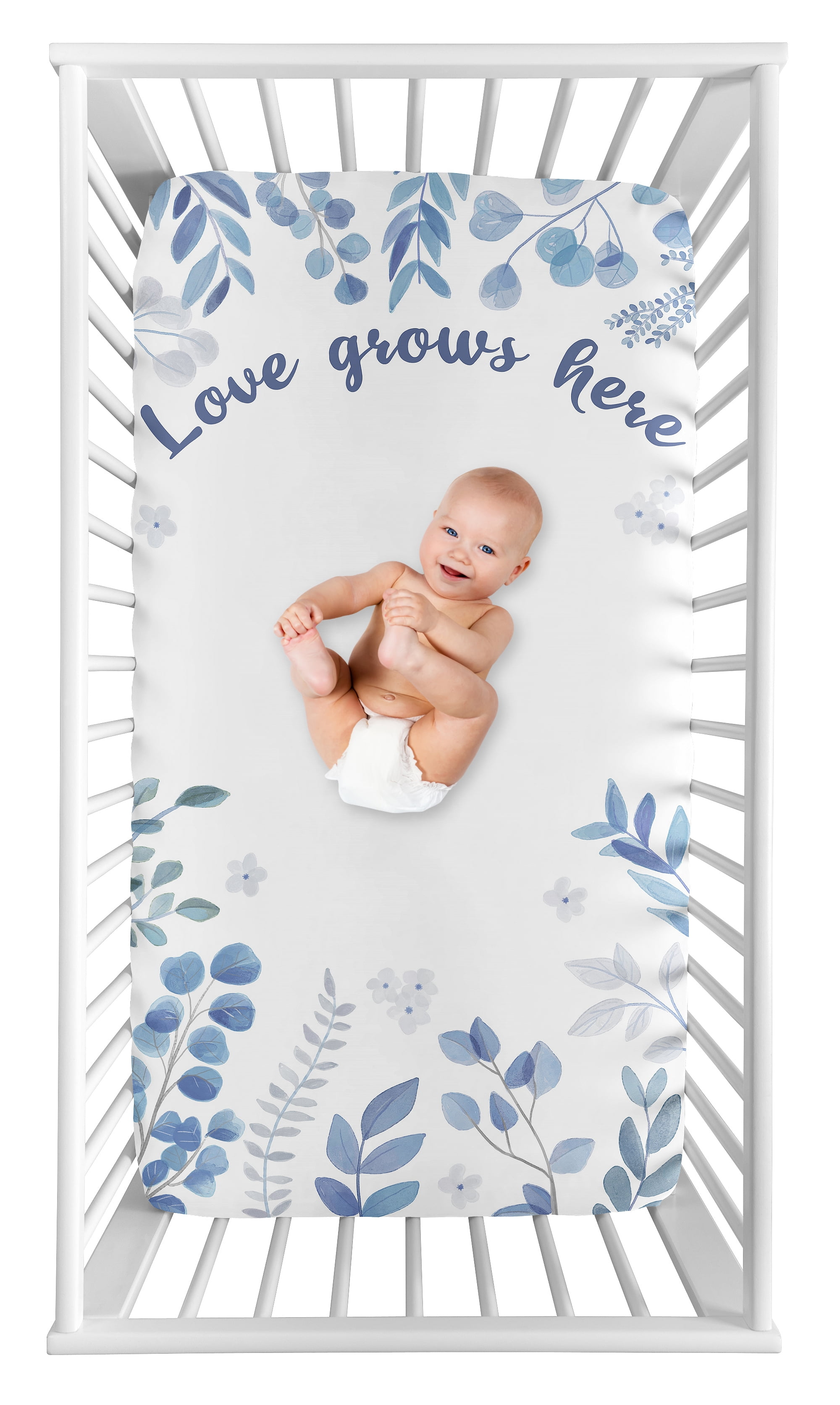 Botanical Blue Leaf Photo Op Fitted Crib Sheet by Sweet Jojo Designs