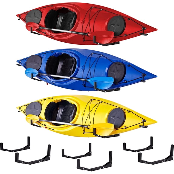 RaxGo Wall-Mounted Kayak Rack, Heavy-Duty Kayak Storage Hooks with Adjustable Length - 3 Pair