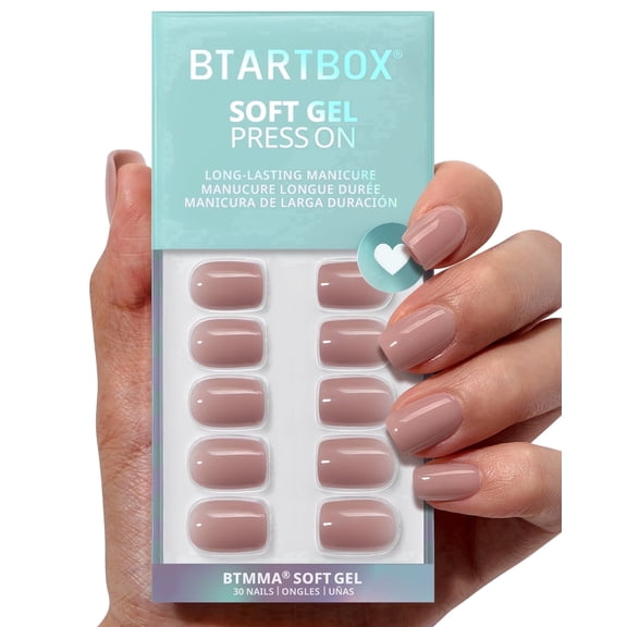 BTArtbox Press On Nails - Clay Kiss, Short Square, 2-Week Wear, Easy-to-Apply, 30 Count All-in-One Kit