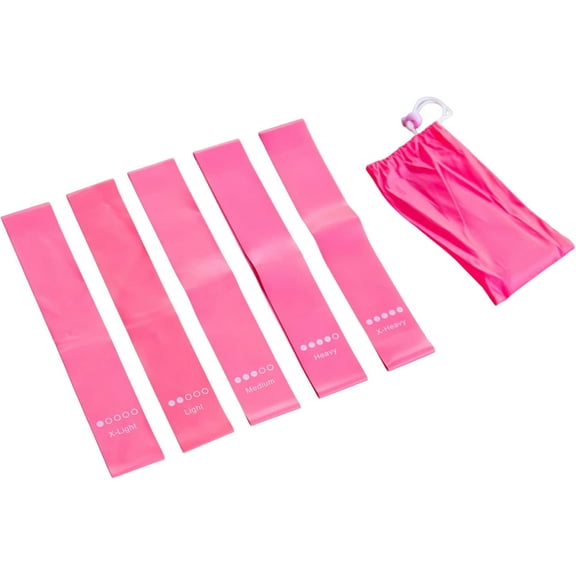 BYXAS 5 Pcs Resistance Bands, Professional Exercise Bands Elastic Stretch Bands for Fitness Yoga Pilates Stretching Strength Training, Workout Bands for Women and Men Home Gym(Pink)