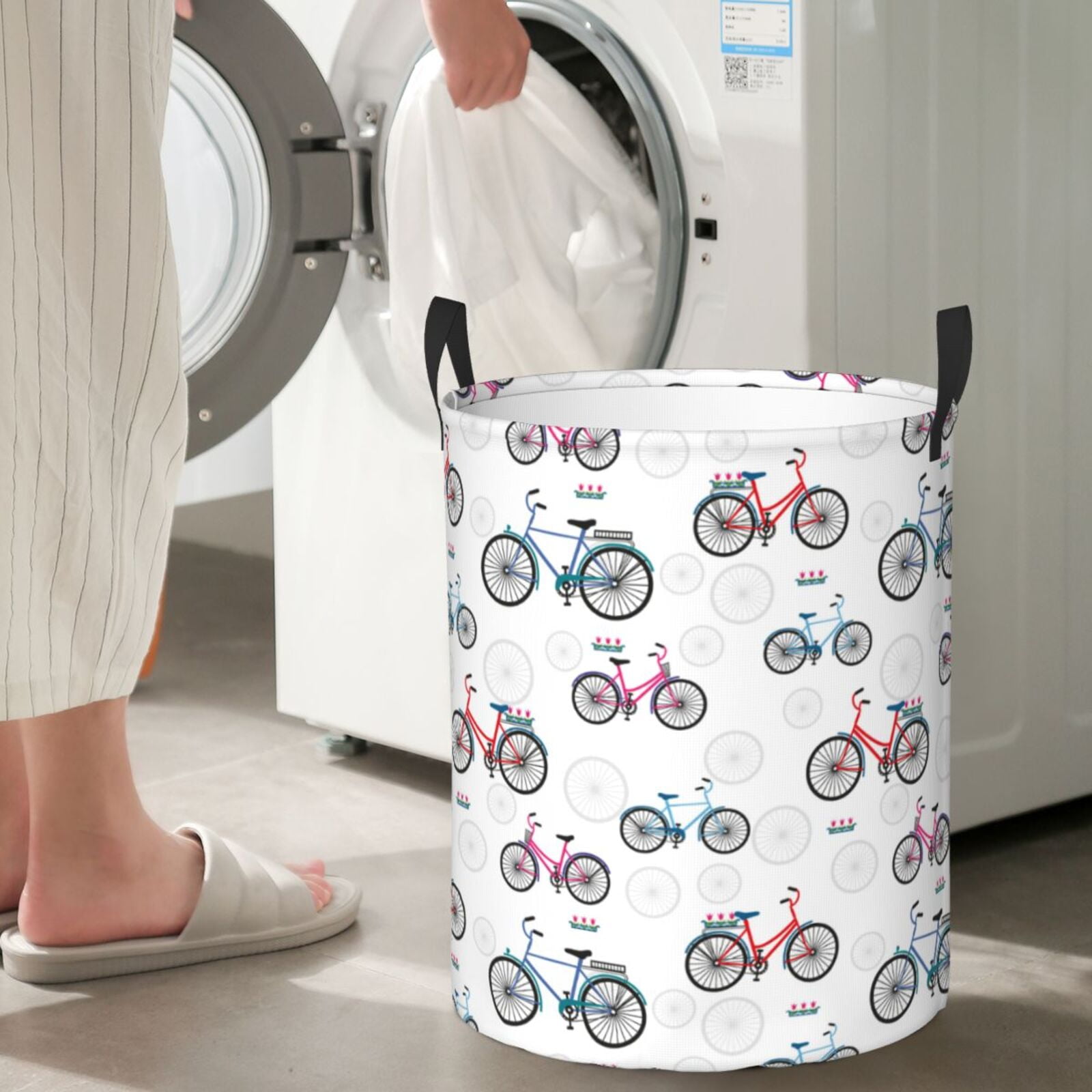 Large Laundry Basket with Handles - Bike gear flower Kids Baby Dirty Clothes Laundry Hamper for Bedroom Aesthetic