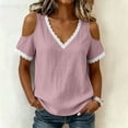 thumbnail image 3 of Cilsoka Lace Crochet Cold Shoulder Tops for Women Trendy Summer Short Sleeve Tunic Shirts Casual Loose Blouses, 3 of 6