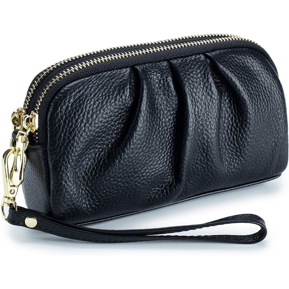Lanola Genuine Leather Wristlet Wallets for Women, Ruched Clutch wallet women, Ladies Stylish Wristlet Purses & Wallets
