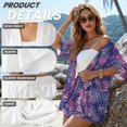 thumbnail image 6 of FKEKYI 2 Piece Short Set for Women Summer Outfits Beachwear Purple Leaf Flower Print Open Front Top Shirt & Shorts with Elastic Waistband Casual Loungewear Resort Wear, L, 6 of 7