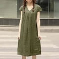 thumbnail image 3 of Bigersell Nursing Dress Fashion Women Summer Casual V-Neck Solid Short Sleeve Cotton Linen Dress Tulle Dress Women A-Line Dresses, Style 20376, Army Green XXL, 3 of 8