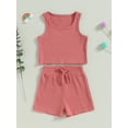 thumbnail image 2 of SUNSIOM Kids Girl Summer Outfits Solid Color Sleeveless Rib Knit Tank Tops Elastic Waist Shorts 2Pcs Clothes Set, 2 of 9