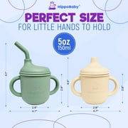 HippoBaby Silicone Sippy Cups with Straws, Spill-Proof, Dishwasher Safe, Mint/Cream, 2 Pack