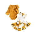 thumbnail image 4 of Xingqing 2Pcs Infant Baby Girls Clothes Knit Long Sleeve Ruffle Off Shoulder Romper Flowers Flared Pants Sets, 4 of 9
