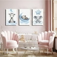 thumbnail image 3 of Canvas Poster Children's Room Wall Painting Set Watercolor Animal Theme Giraffe Bear Elephant Illustration Dream Sky Baby Room Decoration Three-piece Set Artwork Baby Space, 3 of 6