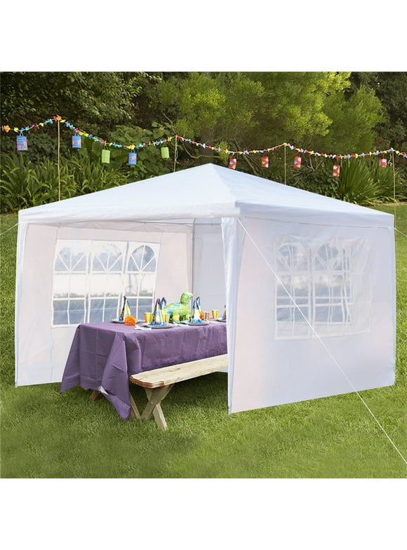 Party Tent with 3 Side Walls, 10' x 10' Outdoor Patio Gazebo Tent, SEGMART Upgraded Outdoor Party Wedding Tent for Outsides, White Backyard Tent for Catering Garden Beach Camping, L276