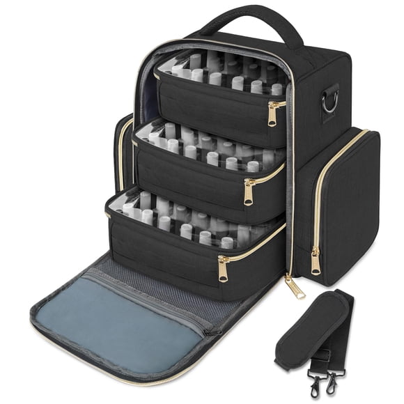 YOREPEK Nail Polish Organizer Holds Up to 72 Bottles (15ml-0.5 fl.oz) Nail Polish Carrying Case with 3 Removable Pouches and 4 Zippered Pockets for Manicure Tools, Suppl
