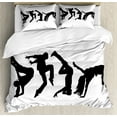 thumbnail image 1 of Hip Hop Queen Size Duvet Cover Set, Breakdancer Women Silhouettes Doing Hand Glide Up and Floor Rocking Moves, Decorative 3 Piece Bedding Set with 2 Pillow Shams, Black and White, by Ambesonne, 1 of 3