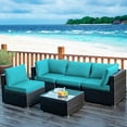 thumbnail image 3 of Costway 5PCS Patio Rattan Furniture Set Cushioned Sofa Chair TeaTableTurquoise, 3 of 12