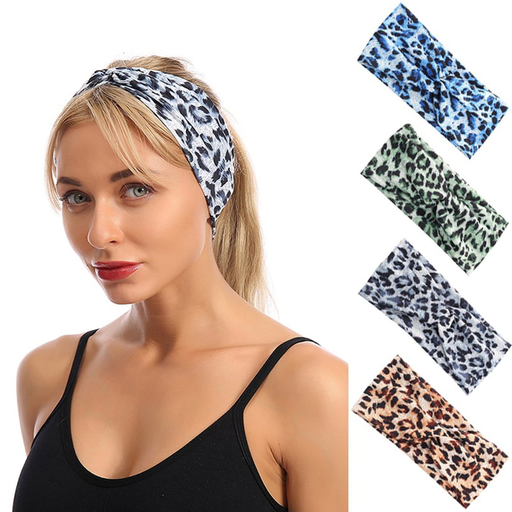 Leopard Pattern Cross Headband Women Twisted Turban Headband Stretch Knotted Bow Headband Hair Accessories Headwrap,Leopard1 