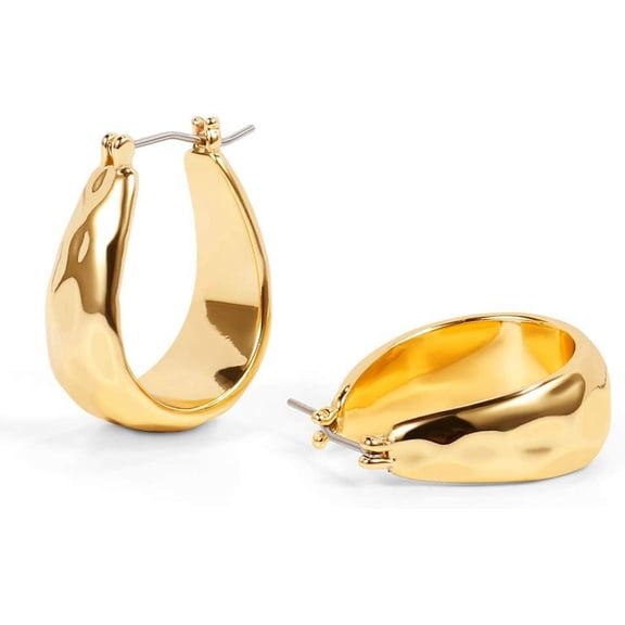 YMCSTONEMA Hammered Gold Chunky Hoop Earrings For Women Teardrop Shape Gold Thick Hoops Earrings Cute Hoop Earrings[Z4686]