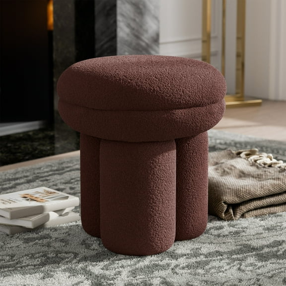 Furniture of America Thia I Modern 17.5" Upholstered Mushroom-Shape Design Stool, Brown