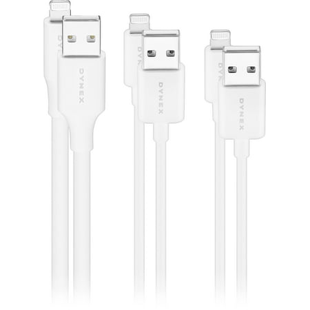Dynex- 3'/6'/10' Lightning to USB Cables (3 Pack) - White