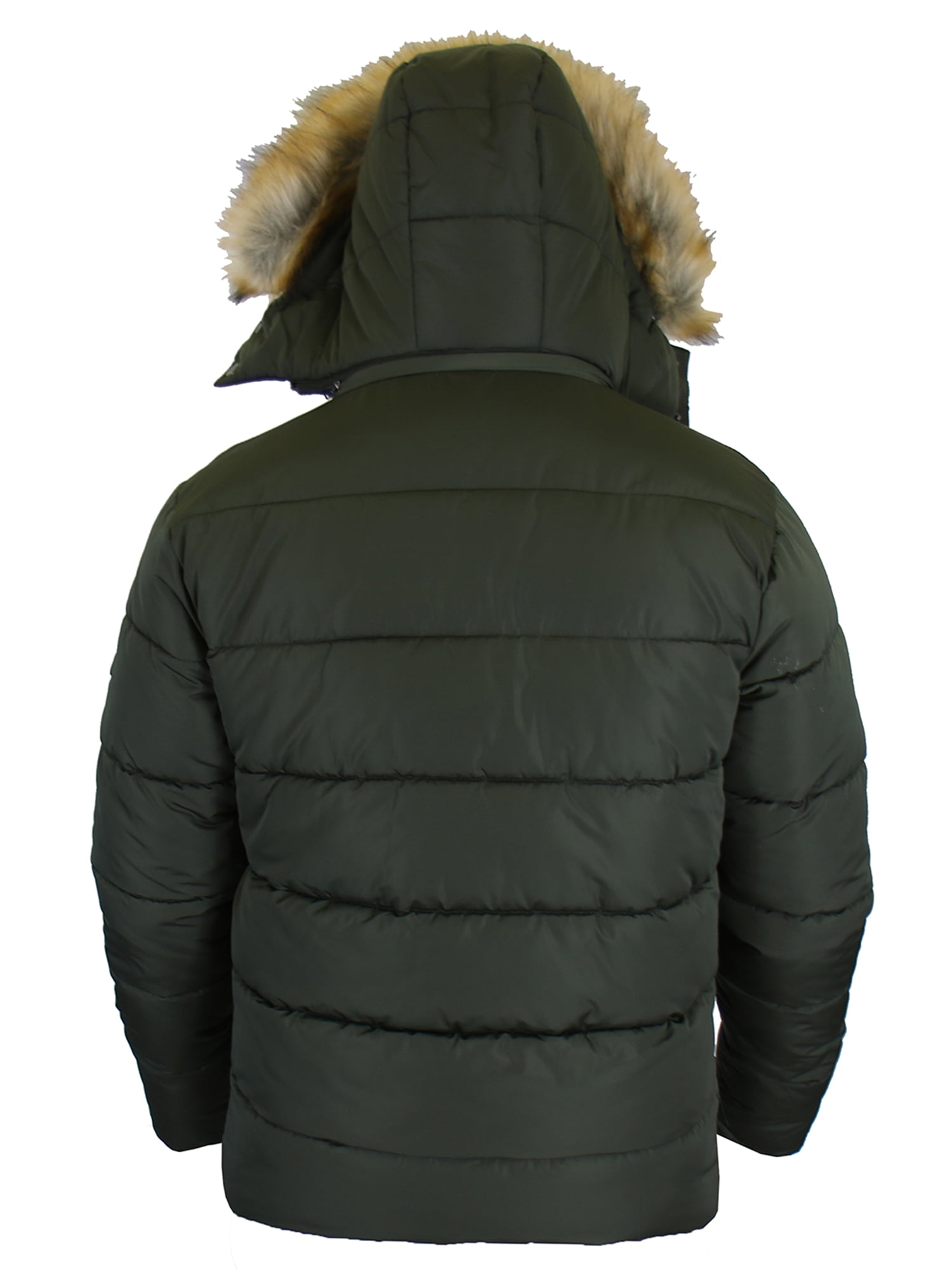 Men's Heavyweight Tech Puffer Jacket With Chest Pocket & Detachable Faux Fur Hood