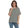 thumbnail image 3 of Oversized Womens T Shirts, Breathable Short Sleeves, Rolled Sleeves Crewneck Summer Tops, Casual Basic Tee T-Shirt, 3 of 5