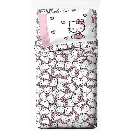 Sanrio Hello Kitty Stripes & Hearts 3 Piece Twin Size Sheet Set