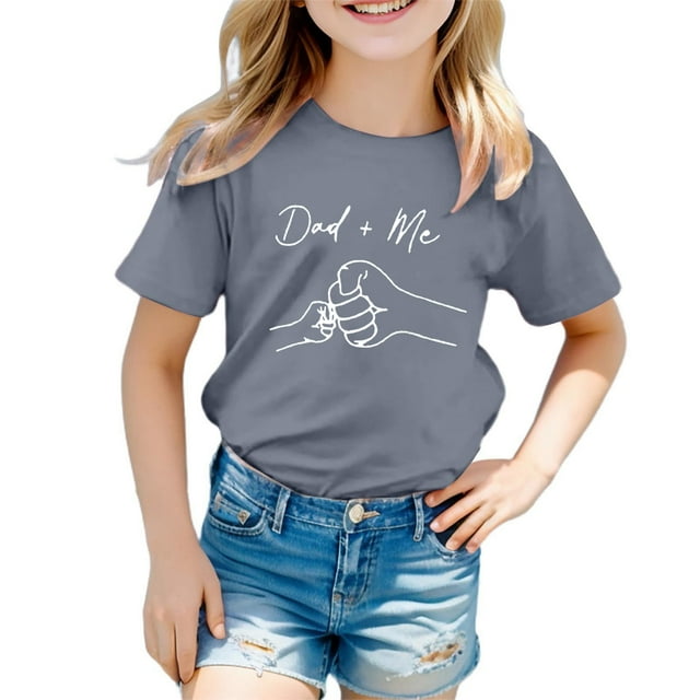 LUOGENLI T-Shirt pour Filles Impression Goût Mode Col Rond Ample T-Shirt de Loisirs à Manches Courtes pour Filles Tendance Gris 6-7 Ans