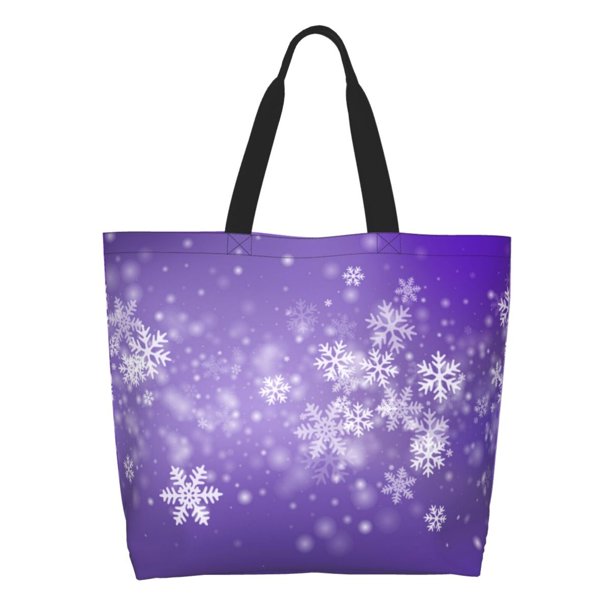 Disketp Snowfall Sky White Purple Bolsa Tote Estampada para Mujer, Bolso de Hombro y de Mano para Compras y Viajes