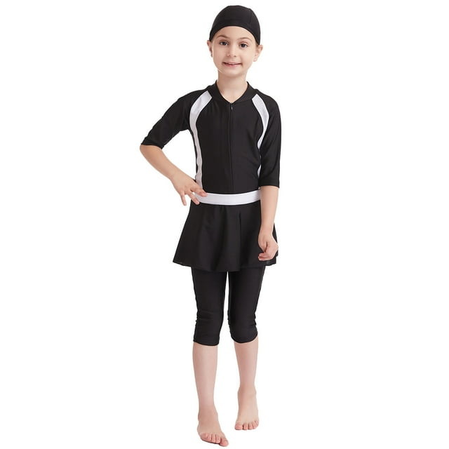 Trajes de baño para niñas Traje de baño conservador de tres piezas para niñas Traje de baño con protección solar