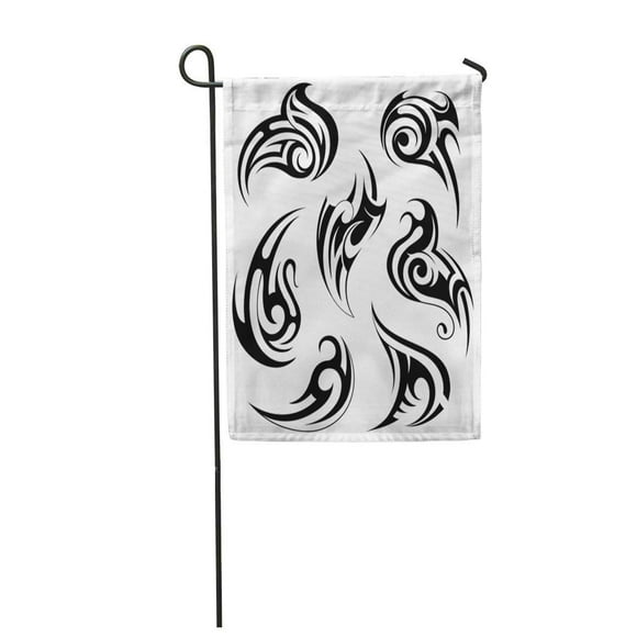NUDECOR Hawaii Tribal Tattoo Celtic and Gothic Black Curl Garden Flag Decorative Flag House Banner 12x18 inch