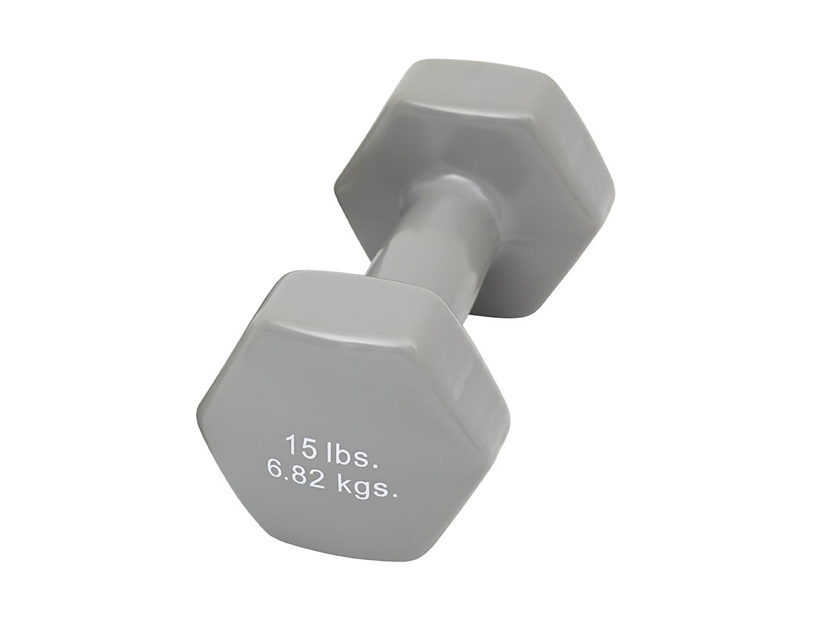 Vinyl-coated iron dumbbell,silver, 15 lb, 1 each