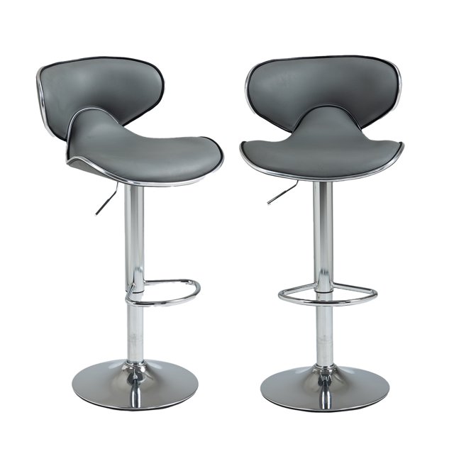 Set de 2 Bancos Barra Alto, con Reposapié y Respaldo, Giratorio Altura Ajustable Color Gris HOMEMAKE FURNITURE Contemporáneo
