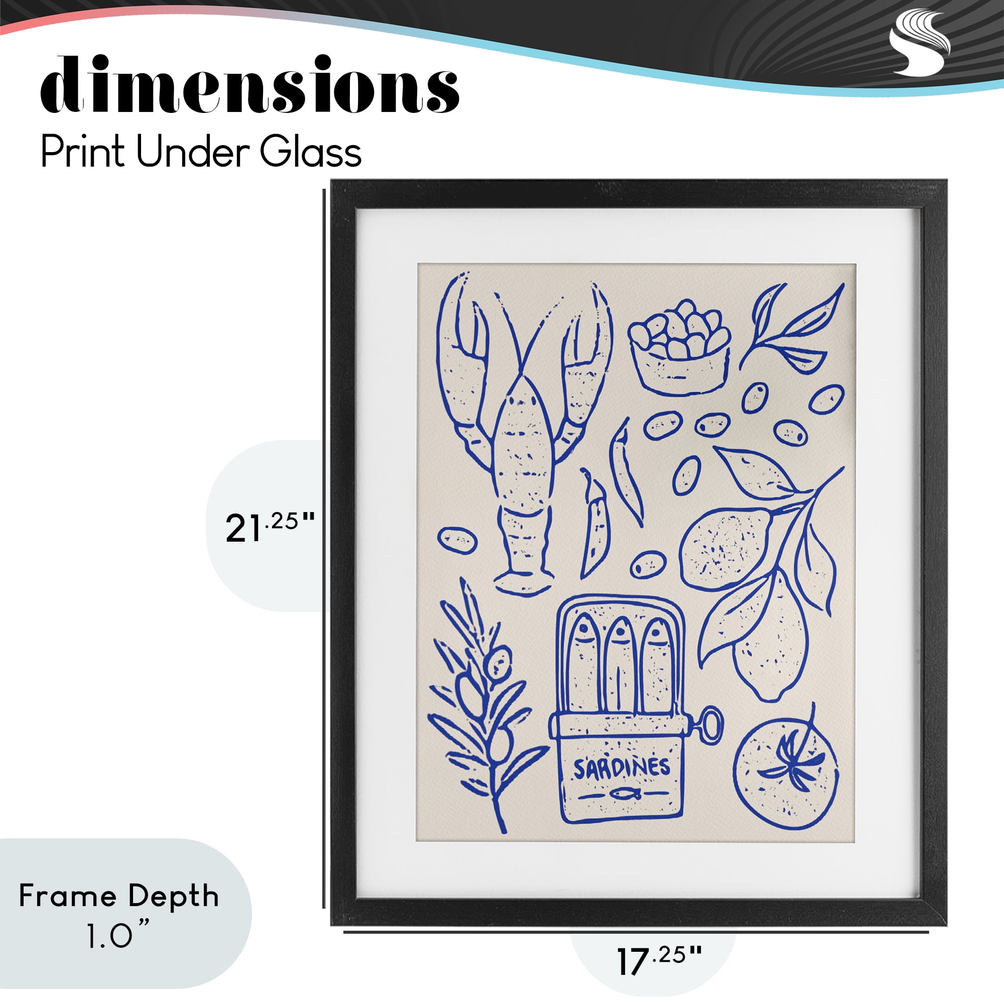 Stupell Industries Seafood & Herbs Simplicity Black Framed Print Under Glass, design by Camila Juncos
