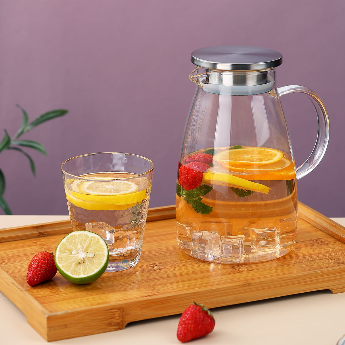 ReaNea 1800ml Plastic Water Pitcher with Lid and 3 Cups (Smoke