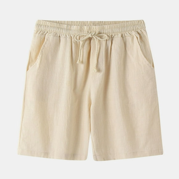 cllios Shorts en Coton et Lin pour Hommes Couleur Unie Classique Shorts de Plage d'Été Légers Séchage Rapide 5 Pouces Shorts de Sport Décontractés Taille Élastique avec Cordon de Serrage et Poches