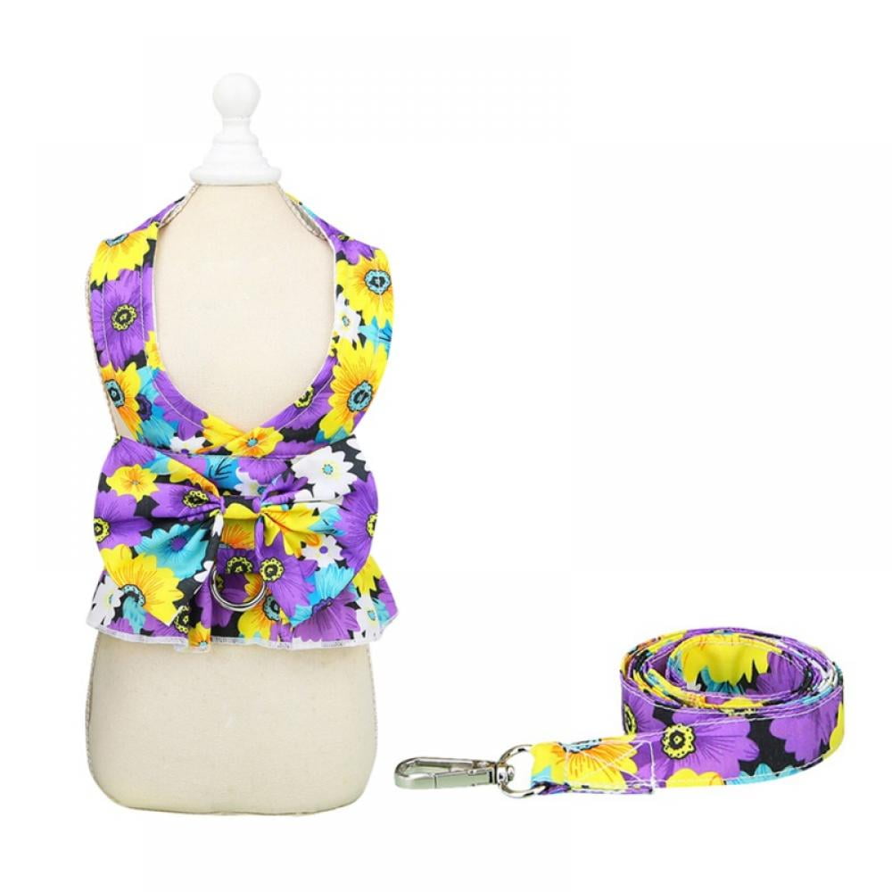 2 Pack Dog Dress Harness Vest with Leash, Cat Pet Floral Harness Leash