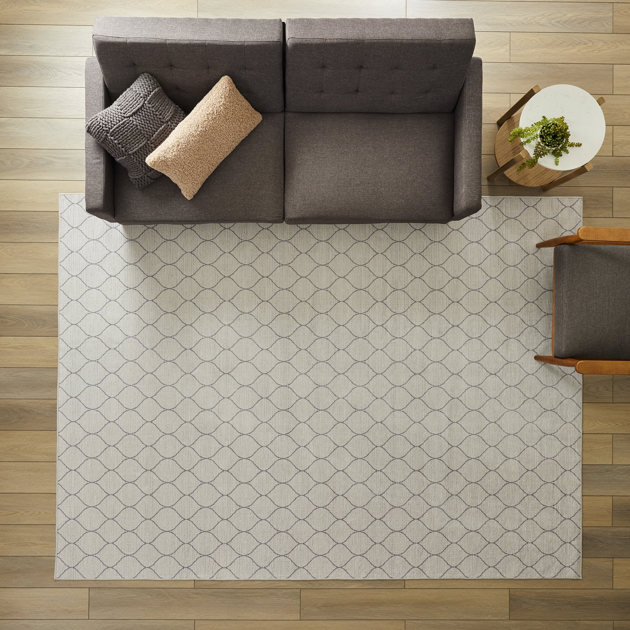 Better Homes & Gardens Geometric Machine Washable Indoor Area Rug, Ivory, 5'x7'