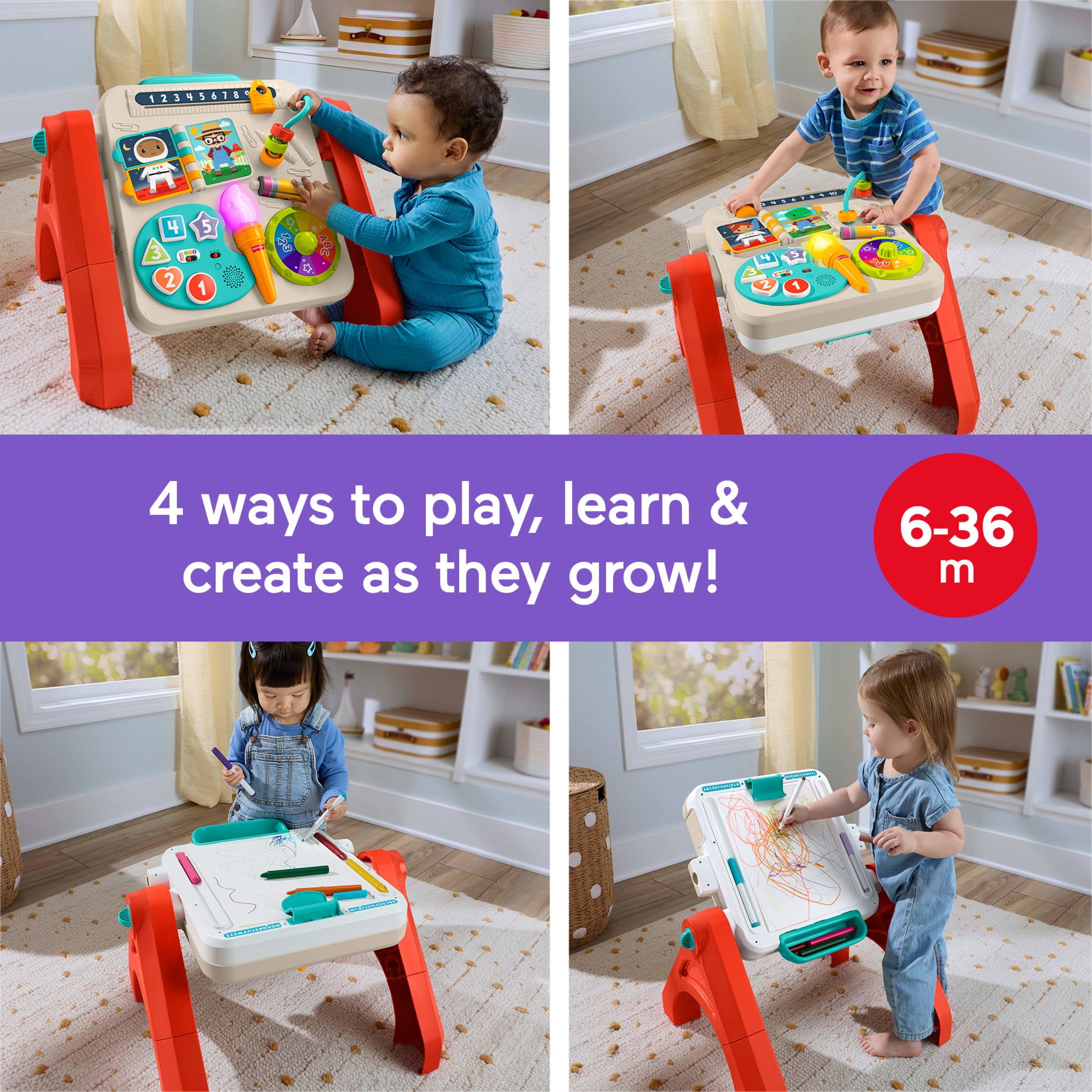 Fisher-Price Laugh & Learn 4-in-1 Activity Table & Easel, Electronic Learning Toy for Baby & Toddler
