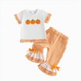 thumbnail image 4 of HCNTES Baby Girl Clothes Baby Toddler Girl Halloween Outfits 6 12 18 24 Month 2T 3T 4T Cute Pumpkin Embroidery Short Sleeve Round Neck Tops and Plaid Lace Flared Pants Clothes Set, 4 of 4