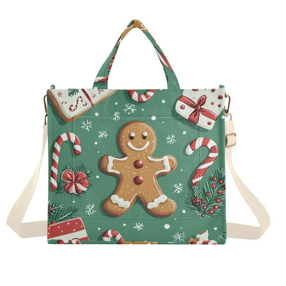FORMRS Womens Corduroy Tote Bag Crossbody Shoulder Handbag with Pocket, Christmas Gingerbread