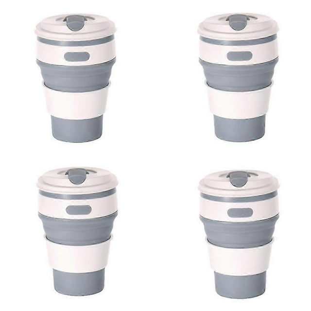 Gray Silicone Foldable Travel Cup-Camping Cup, Foldable Water Cup, Adult Drinking Cup with Lid.
