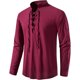 thumbnail image 1 of Blusa y camisa de manga larga con cuello alto para hombre, de algodón y lino, con cuello alto y corbata, de manga larga, estilo pulóver, blusa, blusa de algodón y lino para hombre., 1 of 2