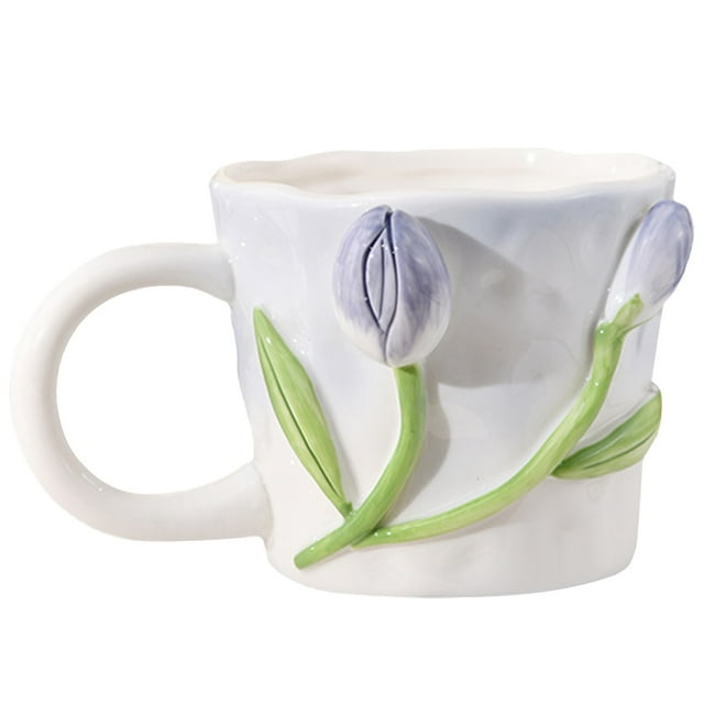 HAOMONZEN Embossed Ceramic Cups Handmade Large Coffee Cups Ceramic Coffee Cups Embossed Coffee Cups for Hot Or Cold Coffee Cereal Lattes Warehouse Sale