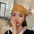 thumbnail image 2 of Women Beret Hat Leather Beret French Black Beret Artist Beret Cap, 2 of 6